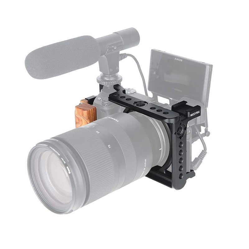 NICEYRIG Cage Kit with Wooden Grip for Sony Alpha A6100 A6400 Mirrorless Camera, with Double Locking Points - 342 - Image 2